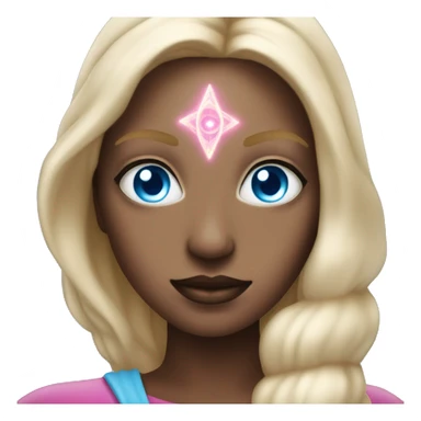 magical diva with thin pink andromedan face long blonde hair and blue eyes glowing third eye sticker
