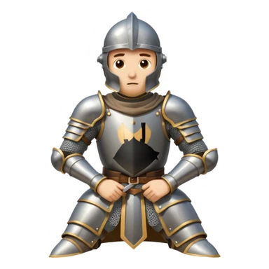 A cartoon knight in full armor with a closed helmet, expressing disappointment. The knight's head is lowered, arms crossed, and legs close together. sticker