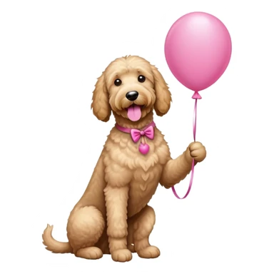 Goldendoodle holding pink birthed sticker