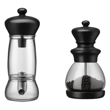 glass pepper mill with black pepper, and a salt glass dispenser sticker