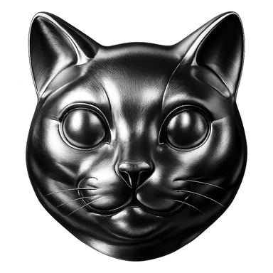 cat head with exaggerated chrome reflections, mirror-like surface, metallic shine sticker
