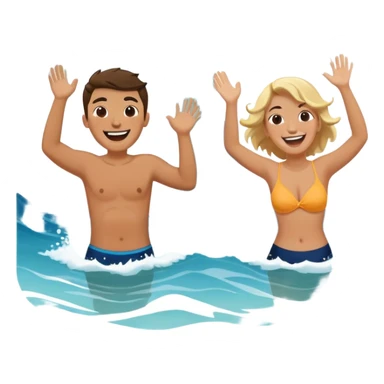 A person splashing water at their friend in the ocean, both laughing as the waves roll around them. The sun shines warmly above, capturing the joy of creating fun, embracing connection, and appreciating the moment with someone who makes life feel lighter.  sticker