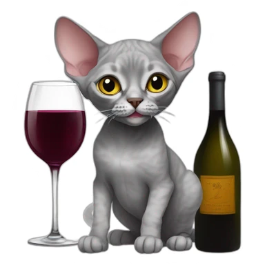grey devon rex having wine sticker
