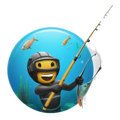 An emoji of a person spearfishing, holding a spear gun underwater, with fish swimming nearby, capturing the excitement of fishing sticker