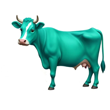 A blue and jade green cow eating hay sticker
