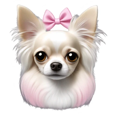 white and black and pure white long haired chihuahua with white stripe on forhead a cute pink bow sticker