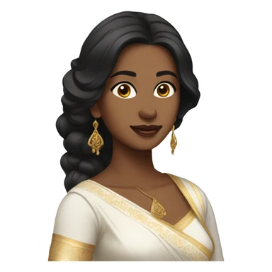 Light brown skin ;Black long hair wearing white saree sticker