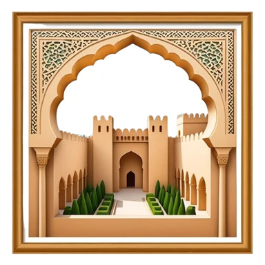 Realistic Alhambra de Granada Landmark Emoji, showcasing the Moorish palace’s intricate arches, geometric patterns, and historic fortress walls. sticker