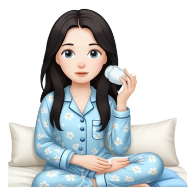 Girl with dark long hair doing skincare in a Pyjama sticker
