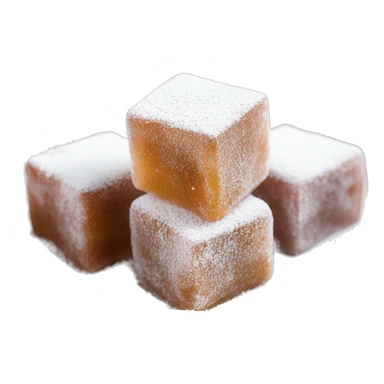Turkish delight stacked cubes with chopped walnuts and covered with powdered sugar, on a plate sticker