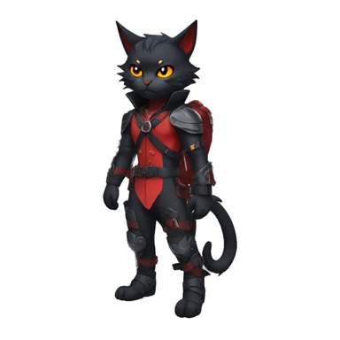Cool Edgy Fantasy Litten-Nargacuga-Cat with black bat-wing-ears with a red harness full body sticker