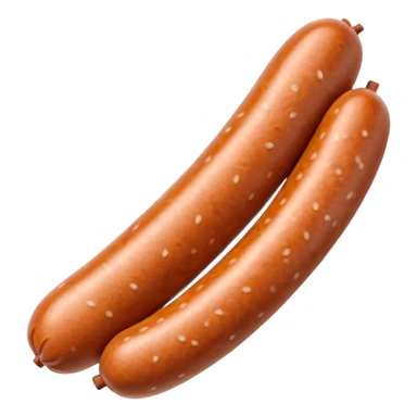 single pale sausage with smooth ivory-colored casing, slightly curved, gently browned ends, soft surface, lightly speckled, delicate finely ground filling, no plate, no garnish, no cut, whole sausage, soft lighting, subtle shadows, emoji scale sticker