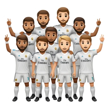 apple style emoji of a group of Real Madrid football players as a squad celebrating together with energetic poses sticker
