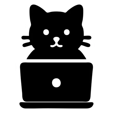 solid filled icon of a cat with a laptop sticker