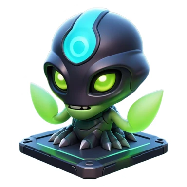 Clash of Clans aesthetic: Cinematic Playful 3D Isometric Alien Emoji, rendered in a 3D vector-style similar to standard emojis with minimal shading and bold, simplified shapes. A compact, distinct form with signature details, softly glowing with a futuristic sci-fi warfare charm. Simplified yet unmistakably iconic, highly detailed and consistent, glowing with a soft radiance and high shine. Stylized with a touch of high-tech brilliance and a soft glowing outline, capturing the essence of a beloved gaming relic with a friendly, playful manner! sticker