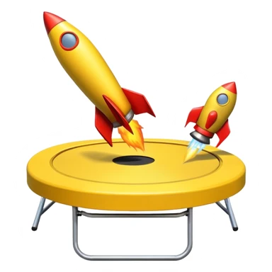 Yellow trampoline with a rocket emoji bouncing on it sticker