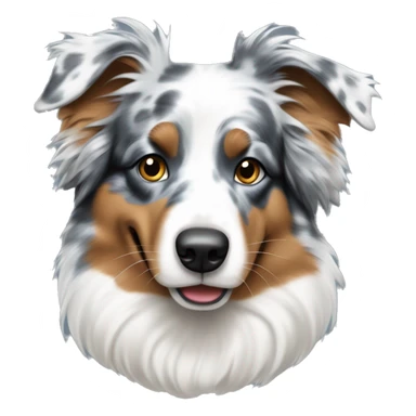 Blue Merle Aussie with no white wearing a Christmas hat sticker