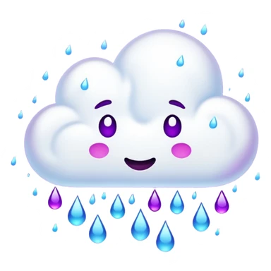 Slack gif emoji of cloud with purple rain drops falling down, but almost dancing down sticker