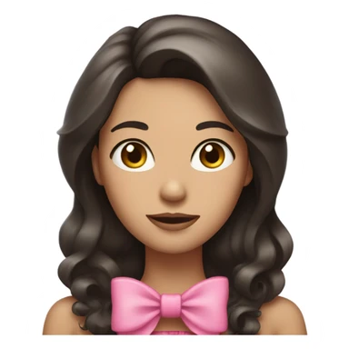woman with long dark brown hair with big pink bow in hair sticker
