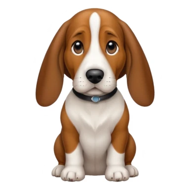 Basset hound with smaller ears, brown face black nose and black ears. White belly chest and feet sticker