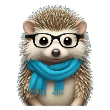 hedgehog with long blue scarf and black glasses sticker