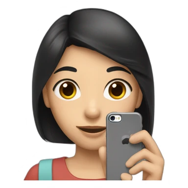 a girl with black hair holds a phone in her hands from which a woman’s hand comes out sticker