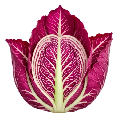 red napa cabbage whole, no green parts, all red, cross-section, no face sticker