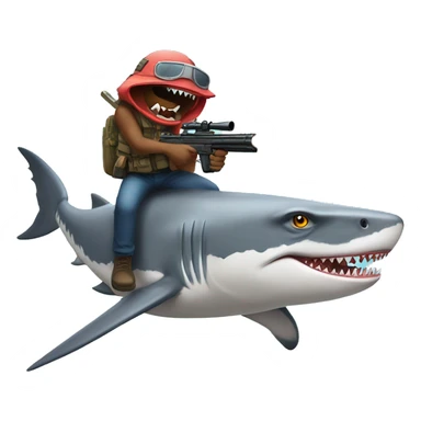 Raptor shooting laser guns while riding a shark sticker