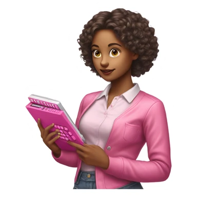 Hyper realistic pretty girl holding pink calculator sticker