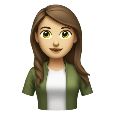 Female coder featuring a laptop. Shee has long brown hair, green eyes, white skin. sticker