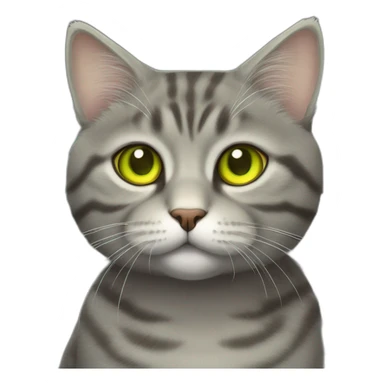 american short hair cat- tabby- a little bit fat- green yellow eyes- the distances between eyes is a little bit far- gray hair- fluffy- looks cute sticker