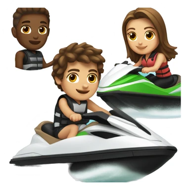 Brown hair boy riding jetski with brown haired girl sticker