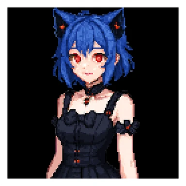 Change hair color to blue, keep all other gothic neko girl features the same, in pixel art style. Maintain pixel art aesthetic and details. sticker