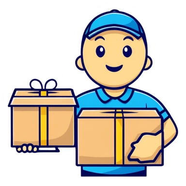 A cheerful character with delivery boxes and a clipboard, representing a reliable supplier sticker