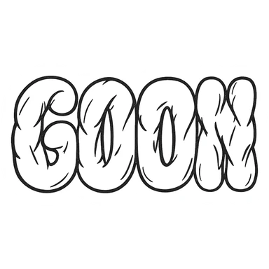 Add some muscle bulges to the word GOON, making the letters look more three-dimensional and muscular, but still keeping the overall look clean and not overly detailed. No background, transparent background. sticker