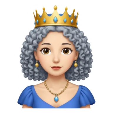 gray curly hair ladies with necklace and crown, with blue dress sticker