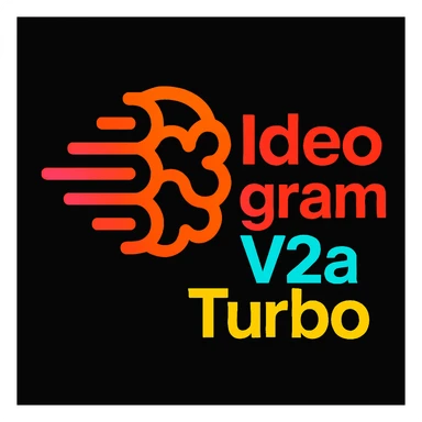 make a non gradient solid but colorful text of "Ideogram V2a Turbo", black background, add this logo too, make it good art for this sticker
