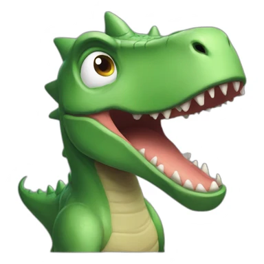 Dinosaur with a circular shaped head with big ears and rings on them kinda like sonic kissing beelzebub from helluva boss sticker