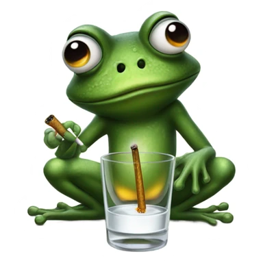 burnt out frog smoking a cigarette with empty glass sticker