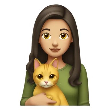 brunette girl, with her yellow cat sticker