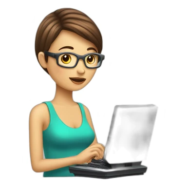 une femme qui a une machine ordinateur marque qpple sur sa main sticker