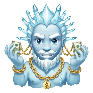 ice elemental shaped more like a human—think tall, jointed limbs, maybe even facial expressions made of ice or snow flaunting money wearing gold rope chain sticker