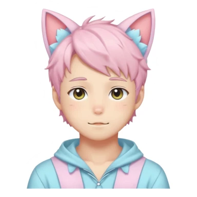 Shiny Blushing Cute Kawaii Handsome Shota Anime Man with Cat Ears Trending Style Cottagecore Pastelcore  sticker
