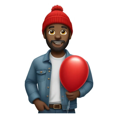 beard black guy with red beanie jean shirt and red balloon in hand sticker