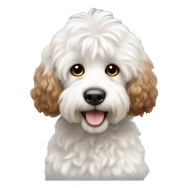 Fluffy white cockapoo with brown spot on bottom  sticker