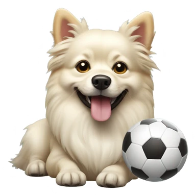 Cream spitz dog with soccer ball sticker