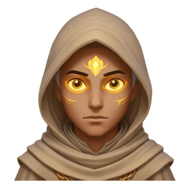 desert sand mage portrait, head and shoulders only, mystical hood, swirling sand aura, glowing eyes, fantasy vibe, 3D cartoon, mobile game icon style, clean background, no text, no watermark
 sticker