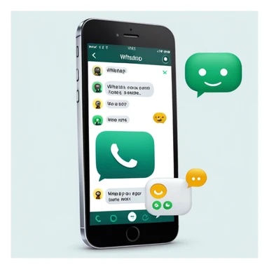 iPhone displaying WhatsApp screen with chat bubbles and a robot emoji as the contact sticker