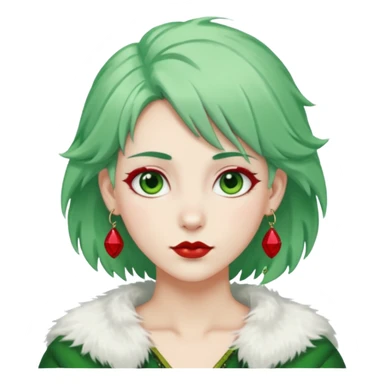 white furred unicorn with green hair and big red earrings looking into camera sticker