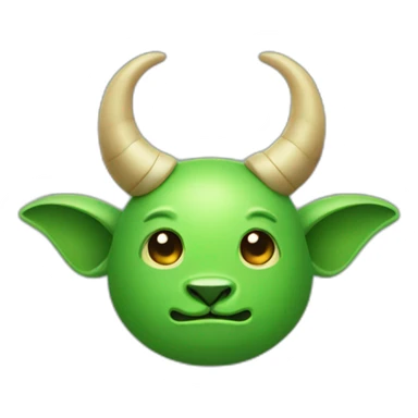 Cute green kobolde head with 2 large horns sticker
